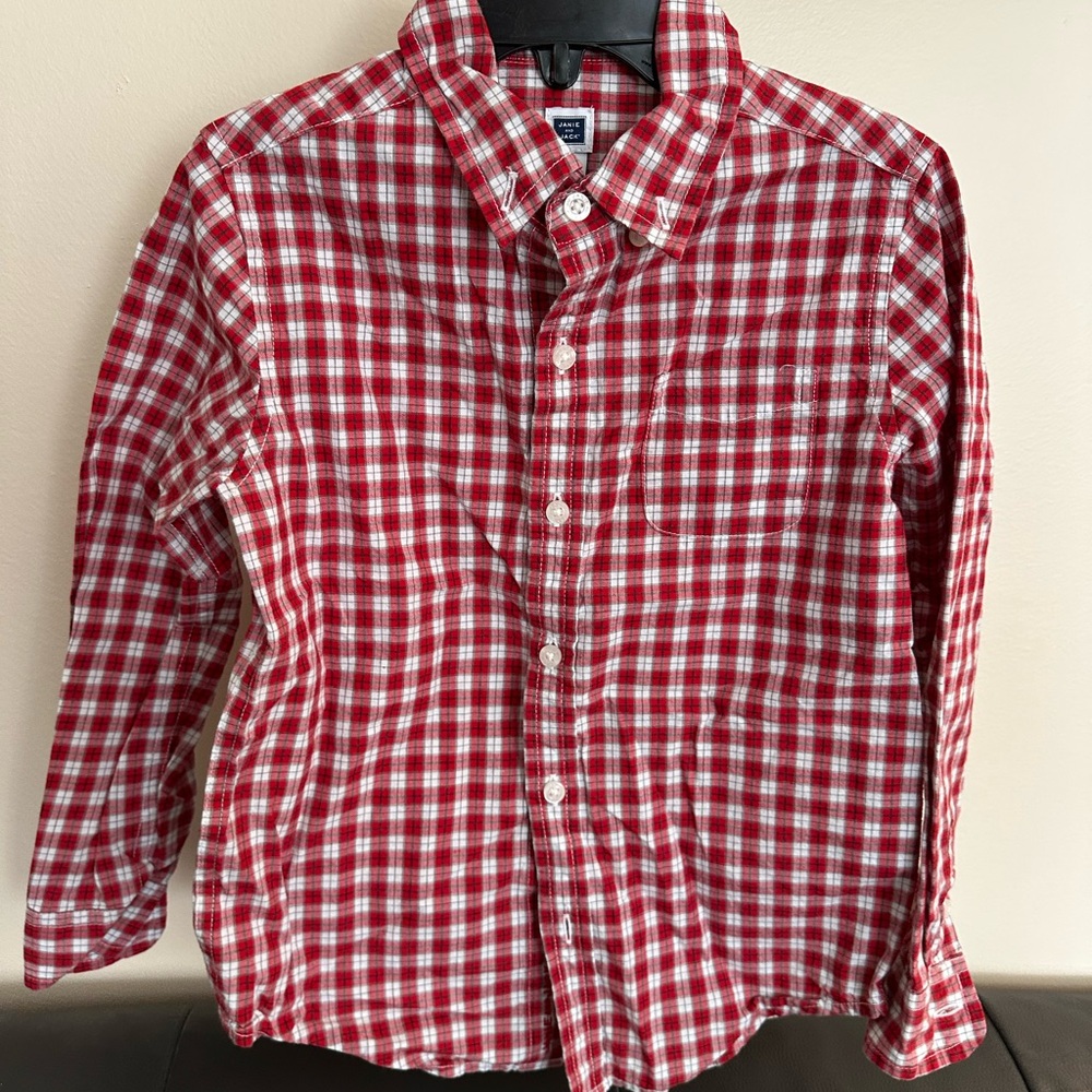 Janie and Jack Red and White Plaid Button Down Shirt